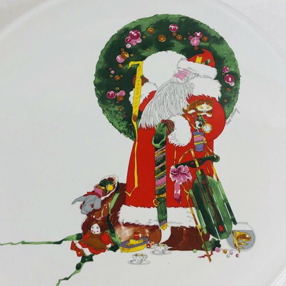 Vintage 1981 JL Hudson Santa Claus Cake Stand Round Christmas Pedestal Plate - Picture 2 of 7